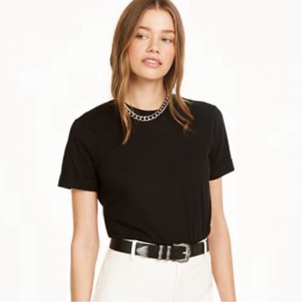 Danielle Bernstein Womens Black 100% Cotton Cuff Sleeve Bodysuit T Shirt NWT New - Picture 2 of 11